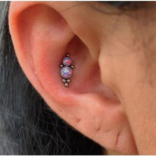 16g Internal Thread Opal Stone Labret Cluster Lip Stud Ring Ear Cartilage Tragus Helix Daith Earring Piercing Body Jewelry