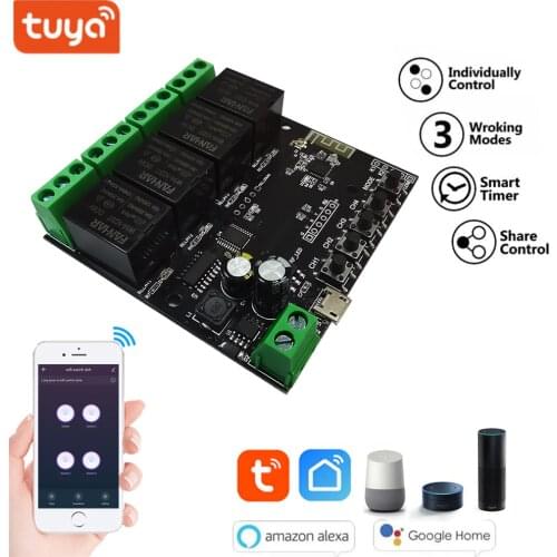 4CH Tuya Switch WiFi Switch Module Wireless Relay Smart life APP Remote Control Smart Timer for Smart Home with Alexa Google hom