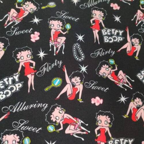 Cartoon Betty Lady in Black Polyster Cotton Fabric for Tablecloth Home Textile Slipcover Sewing Quilting DIY Needlework Material
