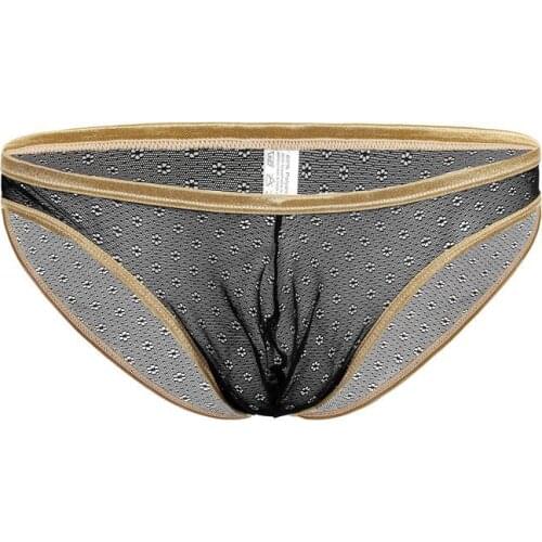 Mens Briefs Low Rise Underwear Sexy Breathable Mesh Thong See Through Lingerie Underpants Male Clothes New U Convex Panties