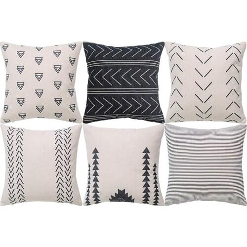 Geometric Pillow Case - Set Of 6 - Decorative Cotton Sofa Square Cushion Cushion Cover, 45 X 45 Cm-ABUX