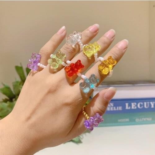 New Bear Resin Ring Simple Cute Multi-Color Bear Resin Ring For Women Girls Fashion Jewelry