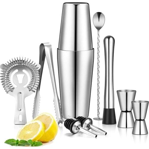 New Boston Shaker Cocktail Shaker Set 9 Piece, Martini Shaker, Bartender Kit with Hawthorne Strainer/Ice Tong