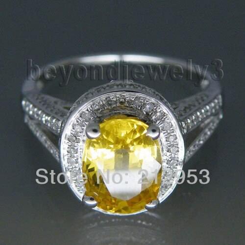 Charming Natural Diamond Yellow Sapphire Ring Oval 7x9mm In 14Kt White Gold Yellow Sapphire Wedding Ring R00320