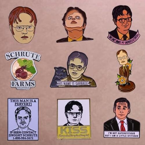 The Office Schrute Badge The Farm beets Enamel Pin Kiss With Cat Brooch Popular TV drama Accessory