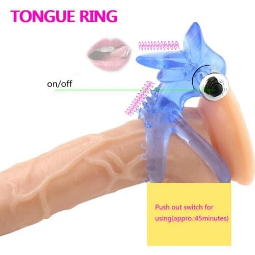 OLO Couple Sex Toy Elastic Delay Ring Vibrating Cock Stretchy Intense Clit Stimulation Big Tongue Adult Vibrator