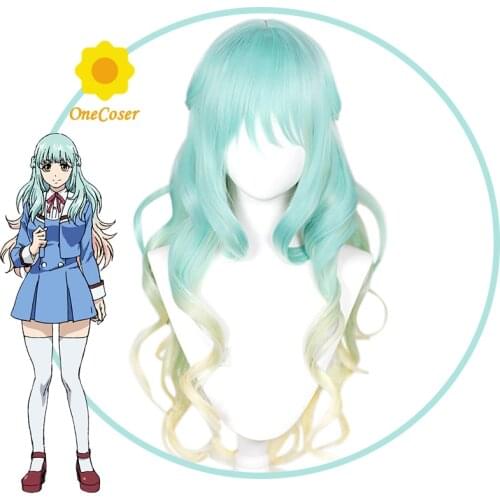 Anime High-Rise Invasion Shinzaki Kuon Cosplay Wig Long Curly Gradient Light Blue Hair Tenkuu Shinpan Heat Resistant + Wig Cap