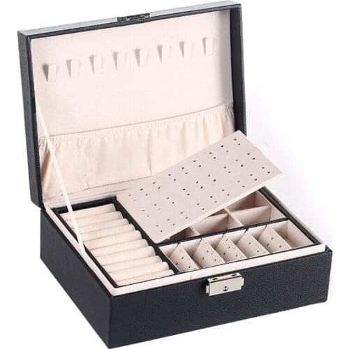 N0HE Protable Travel PU Double Layers Jewelry Box Display Organizer Earrings Holder