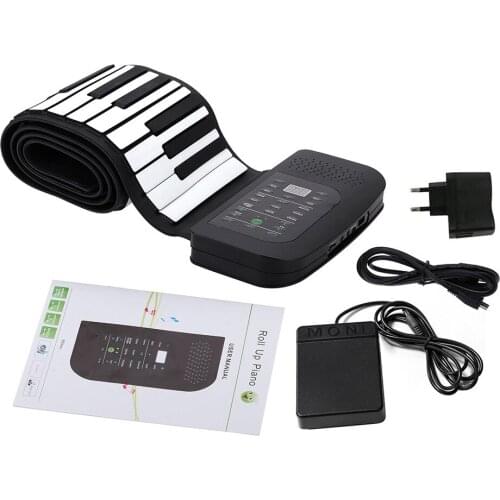 Portable 88 Keys Keyboard Piano Silicone Flexible Roll Up Piano Foldable Keyboard Hand-rolling Piano Rechargeable Sustain Pedal