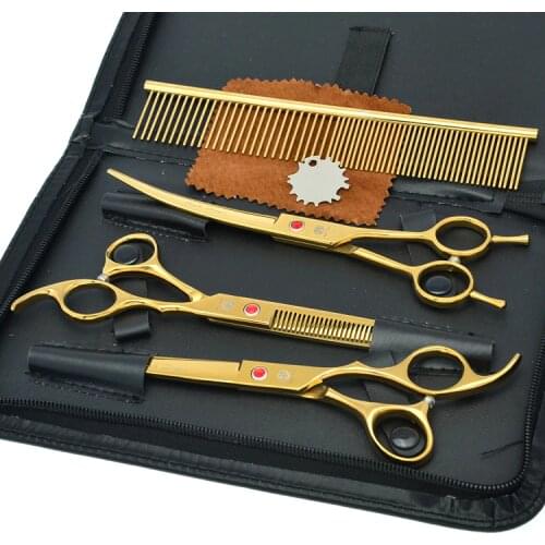 8" Steel Purple Dragon Pet Grooming Shears Straight Scissors Thinning Clipper Curved Tesoura Professional Dog Scissors LZS0419