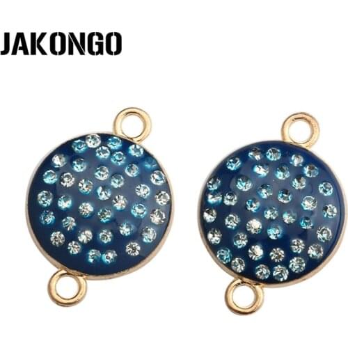 JAKONGO Gold Color Enamel Crystal Blue Connectors for Jewelry Making Bracelet Findings Accessories DIY Craft 22x15mm 5pcs/lot