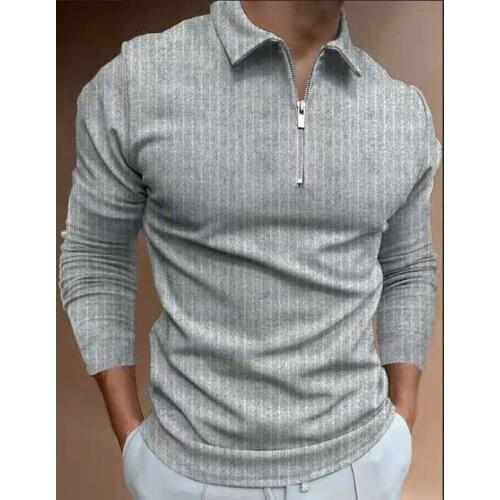 Fashion Vintage Striped Polo Shirts For Men Long Sleeve Tops Casual Zip-up Turn-down Collar Spring Autumn Mens Loose Polo Shirt