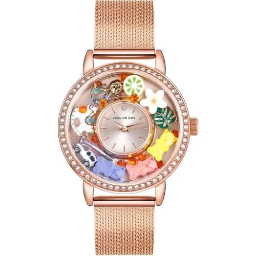 Living Glass Floating Charm Locket Watch with Stainless Steel Mesh Band ,1 Piece