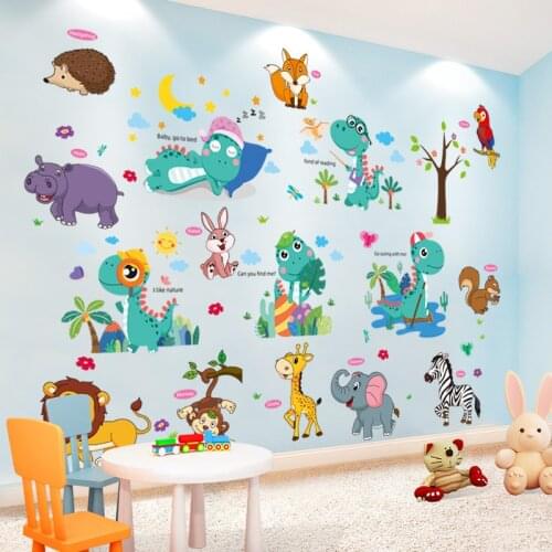 [SHIJUEHEZI] Cartoon Dinosaur Wall Stickers DIY Animal Mural Decals for Kids Rooms Baby Bedroom Nursery Home Decoration