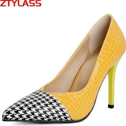 Women Heels Fashion Slip On Lazy Shoes Mixed Colors Pointed Toe Pumps Ladies Thin High Heel Party Summer Shoes Black Blue Yellow