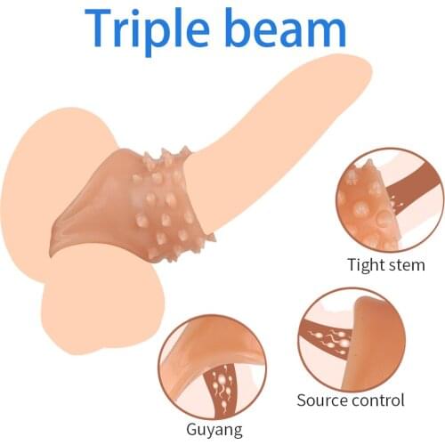 Penis Sleeve Enlargement Delay Lock Sperm Silicone Reusable Ribbed Cock Ring Penis Extender Sleeve Adult Sex Toys For Men