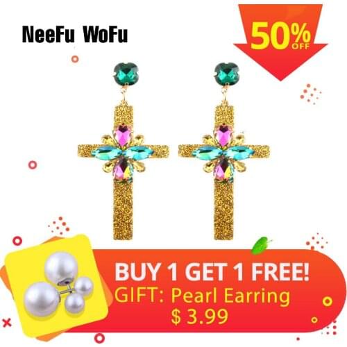 NeeFu WoFu Drop Resin Cross Earrings Brand Crystal Big Earring Large Long Brinco Ear Accessories Oorbellen Christmas Gift