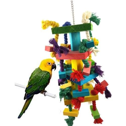 Bird Toys Parrot Toy Pet Bird Chewing Toy Parrot Cage Knots Block Natural Wood Hanging Parakeet Swing Bird Parrot Toy