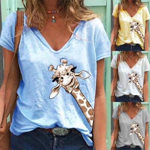 Harajuku Woman Tshirts Women Summer Tops Loose Giraffe Soft Short Sleeve T-shirt Top Graphic Tee T Shirt Women футболка женская