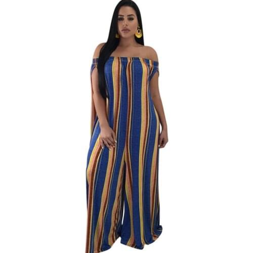 Sexy Backless Striped Off The Shoulder Jumpsuit 2018 Women Slash Neck Casual Loose Wide Leg Jumpsuit Romper Club Overalls Female