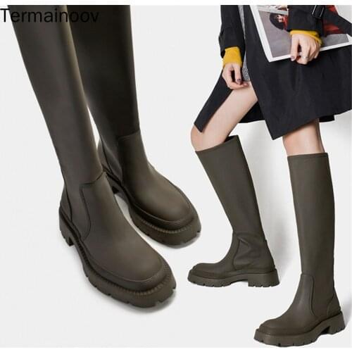 Termainoov Winter Boots Knee High Boots New Fashion Stretch Long Boots Thin High Boots Big Size Boots for Women
