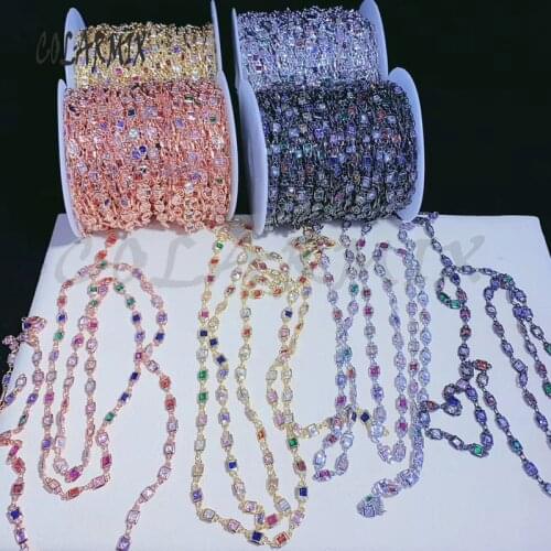 3 meter Rainbow crystal link chain mix color zircon necklace High quality luxury necklace accessories for jewelry making 50759