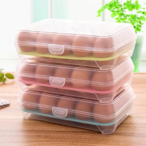 1Pcs Household 15 Grids Egg Storage Box Eggs PP Refrigerator Space Saver Container With Lid Plastic Box Efficient Egg Dispenser