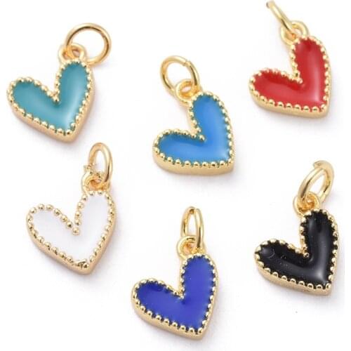 10pcs Mini Red Sweet Heart Brass Enamel Charms Earrings Necklace Pendants for Jewelry Making DIY Accessories