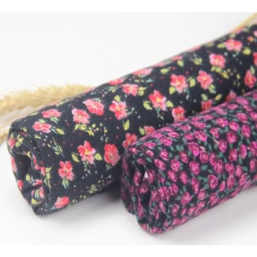 100% Rayon Twill Sanded Brushed BLACK Red Purple Small Flower Rose Soft Cozy Fabric for Summer Apparel Shirt Dress Craft Tissue