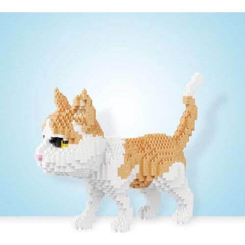 1390PCS+ Mini Bricks Yellow And White Cat Micro ABS Building Blocks Toys For Children Friend Gift 16037