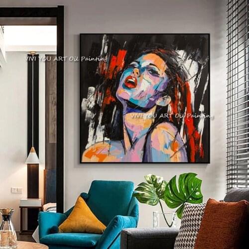 Handmade Abstract Sexy Woman Face Figure Oil Paintings On Canvas Art Posters Modern Wall Art Pictures For Living Room Cuadros
