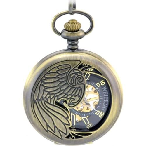 Automatic Mechanical Pocket Watch Men Skeleton Phoenix Hollow Bronze Vintage Hand Wind Clock Necklace Pocket & Fob Watches Chain