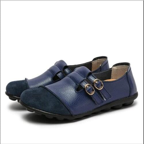 Large Size 43; Spring Autumn Comfortable And Fashionable Buckle Wearing Style Non-Slip Pu Ladies Flat Shoes