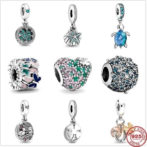 New 925 Sterling Silver Blue Ocean Turtle Starfish Butterfly Pendant DIY fine beads Fit Original Pandora Charm Bracelet Jewelry