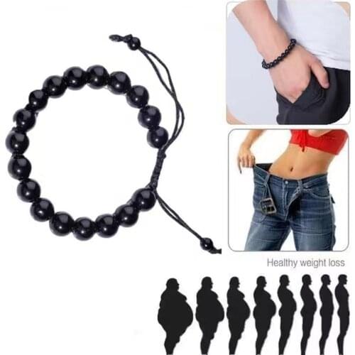 Black Obsidian Beaded Bracelet Natural Hematite Stone Anti Fatigue Weight Loss Bracelet Adjustable Fitness Bracelets Unisex 10mm