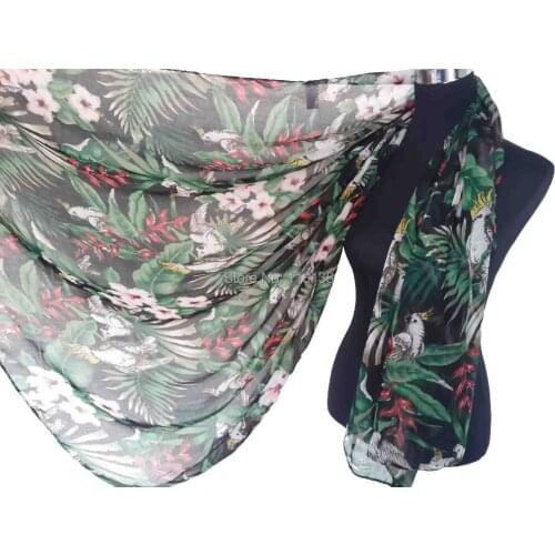 Jungle Parrot Bird Print Scarf Shawl Wrap Scarves Womens Accessories Gift, Free Shipping