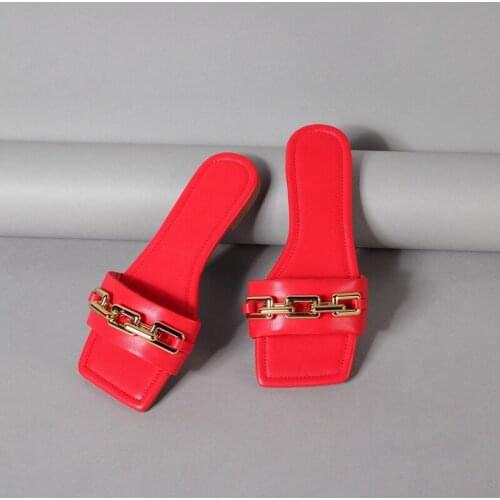 MHYONS 2021 New Ladies Slides Slipper Plus Size 36-42 Female Shoes Sandals Metal Chain Woman Slippers