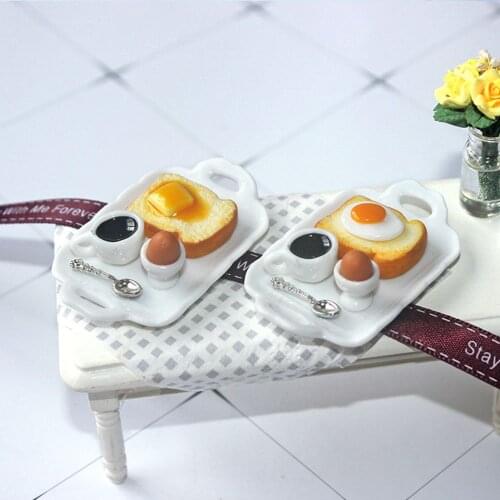 1 Set 1/12 Miniature Dollhouse Resin Toast Egg Coffee Breakfast for blyth OB11 Doll House Play Kitchen Toy Accessorie