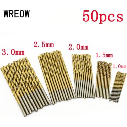 Hot 50Pcs/Set Twist Drill Bit Set 1/1.5/2/2.5/3mm Mini HSS High Speed Steel Titanium Coated Drill Woodworking Power Tool