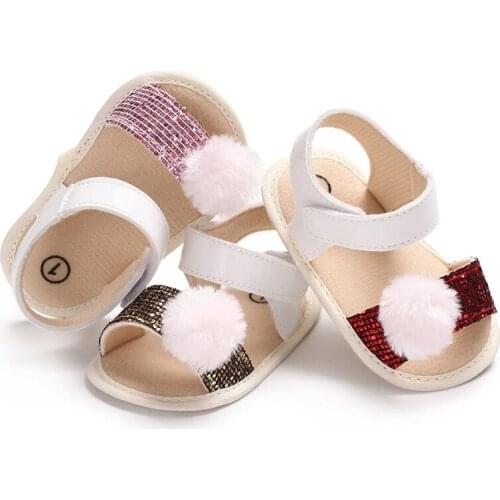 Summer new 0-1 year old female baby fur ball non-slip shoes baby toddler shoes