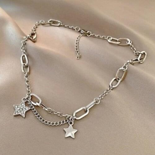 New Korean fashion five-pointed star retro clavicle chain hip hop net red sweater chain gifts for girls