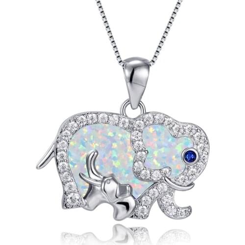White Blue Opal Animal Necklace Female Cute Elephant Pendants Necklaces For Women Wedding Rose Gold Silver Color Chain Necklace