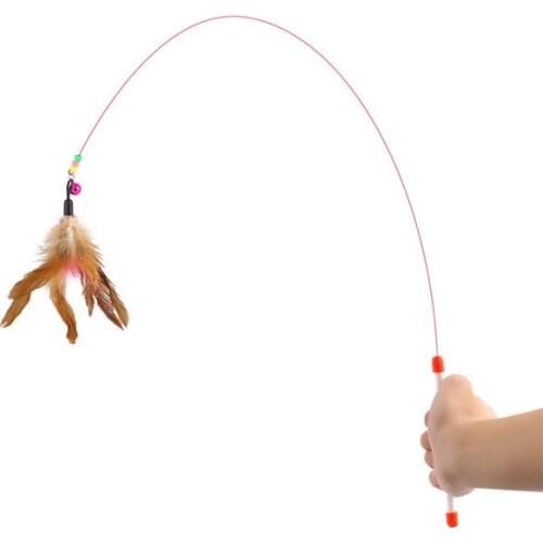 Pet Dog Cat Toys Cute Design Steel Wire Feather Teaser Wand Plastic Toy for Cats Color Multi Products For Pet