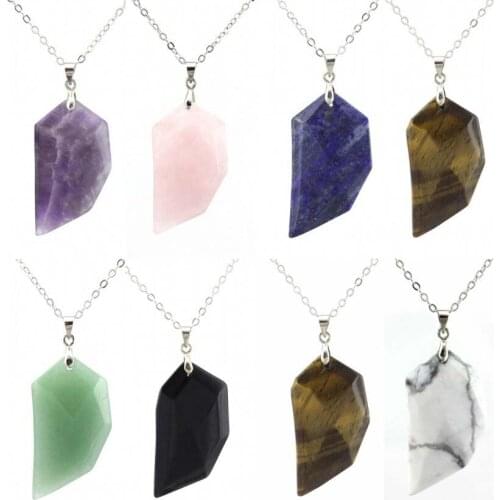 KFT Natural Crystal Quartz Stone Pendant Healing Amethysts Lapis Lazuli Agates Tiger Eye Stone Faceted Pendant Cahin Necklace