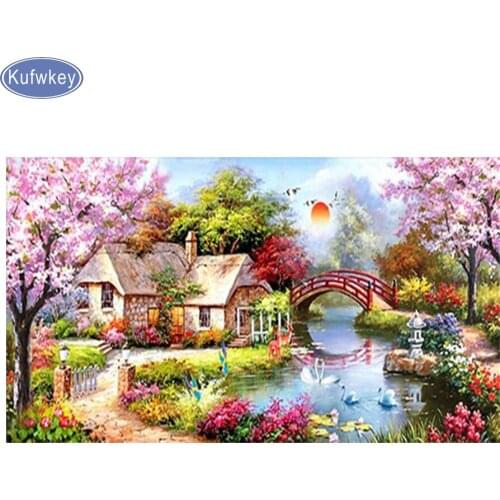 Full square Diamond 5D DIY Diamond Painting Landscape/house/lake Embroidery Cross-stitch Rhinestone mosaic decor Christmas Gifts