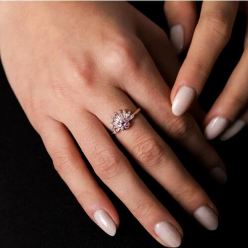 Sembolgold Pink Topaz Quen Gold Ring 14 Carat Baguettes Handmade Finger Jewelry Wedding Accessories Opening Ring Simple
