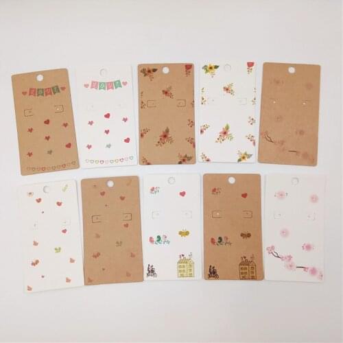 9x5cm 30Pcs/Lot New Earrings Card Various Patterns Ear Stud Long Eardrop Pendant Jewelry Card Printed Handmade With Love Family