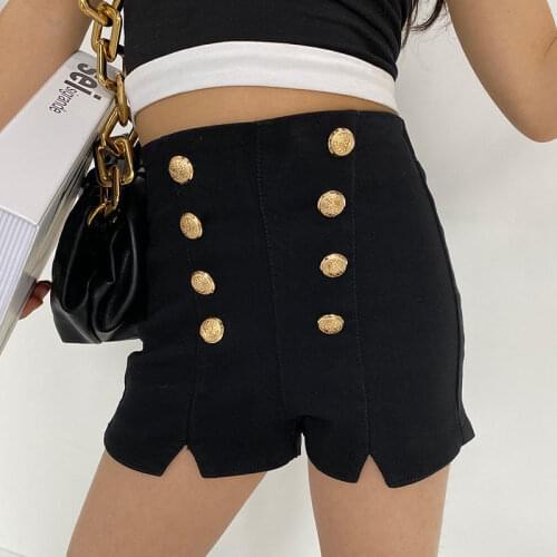 Girls' double breasted shorts 2021 summer wear new Korean version of Zhongda childrens casual and versatile A-line pants