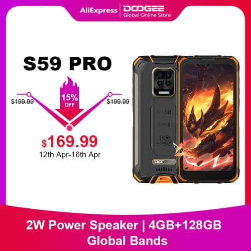 Doogee S59 Pro Rugged Mobile Phone 5.71'' Android10.0 Global frequency bands 10050mAh Super Battery 4GB+128GB Mobile Phone