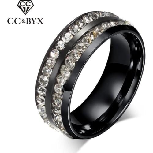 CC Double Row Rings For Men And Women Black Gold-Color White Diamant Cubic Zirconia Titanium Steel Fashion Jewelry Ring CC953a